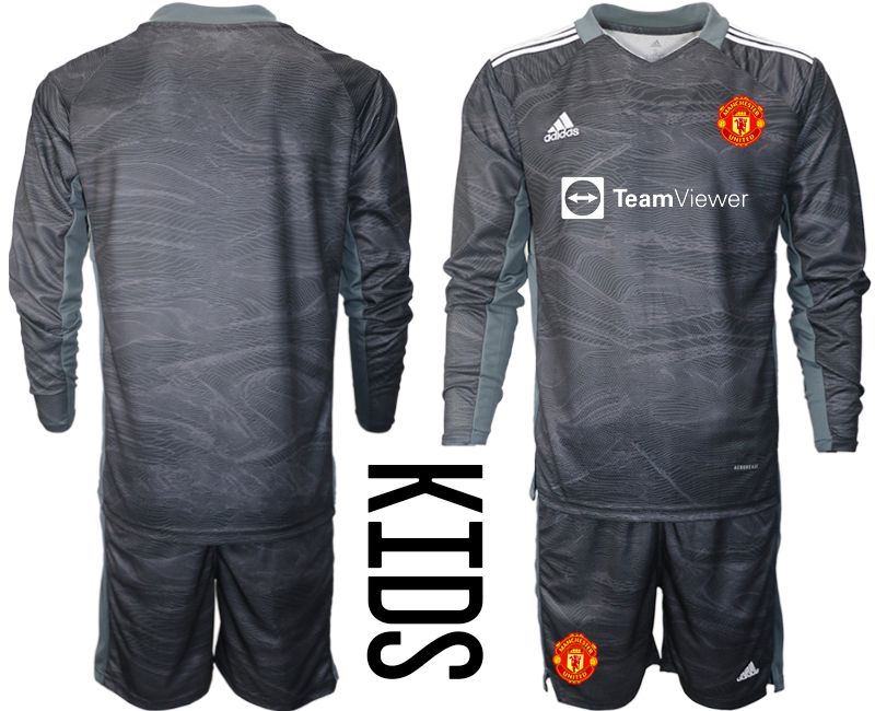 Youth 2021-2022 Club Manchester United black long sleeve goalkeeper blank Soccer Jersey->youth soccer jersey->Youth Jersey